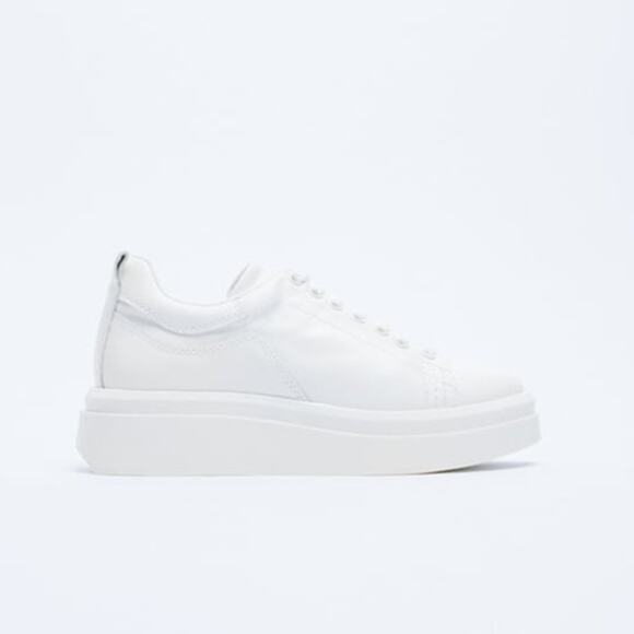 Zara Shoes - Zara Athletic Leather Lace Up Platform Sneakers Shoes White Size 40